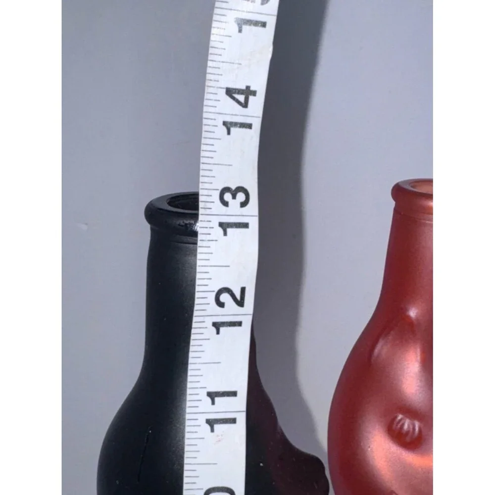 2 Matte Black & Red Cat Bottle Vases